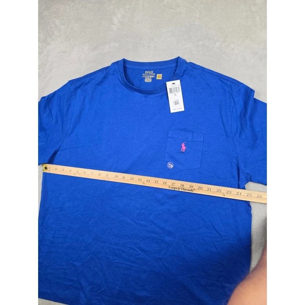 Polo Ralph Lauren T-Shirt Mens XL Blue Classic Fit Pocket Pink Pony